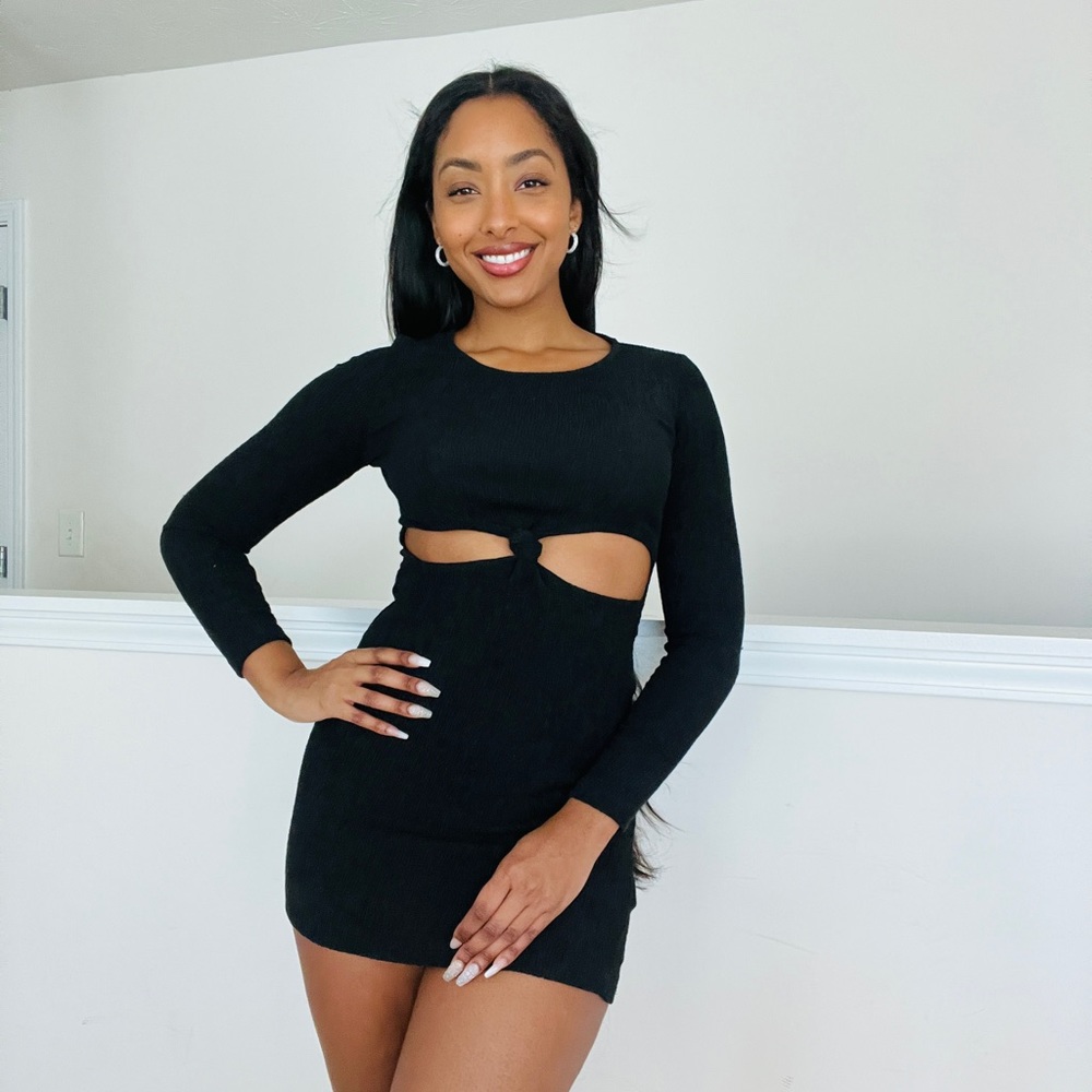 Black classic cut out long sleeve dress